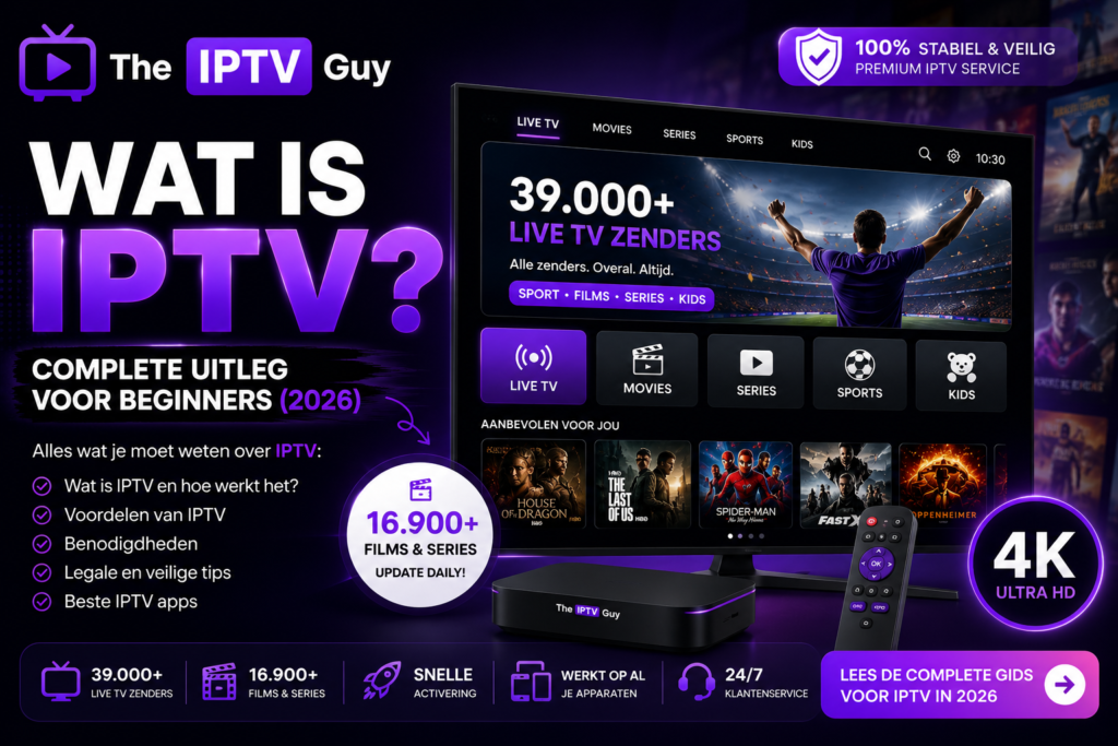 Wat is IPTV — televisie kijken via internet op meerdere apparaten" and "Hoe werkt IPTV: van server via internet naar je tv