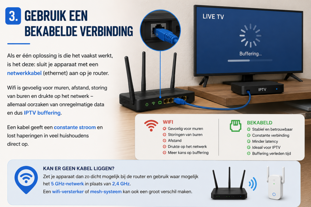 IPTV buffering voorkomen met een bekabelde ethernetverbinding tussen router en IPTV-apparaat