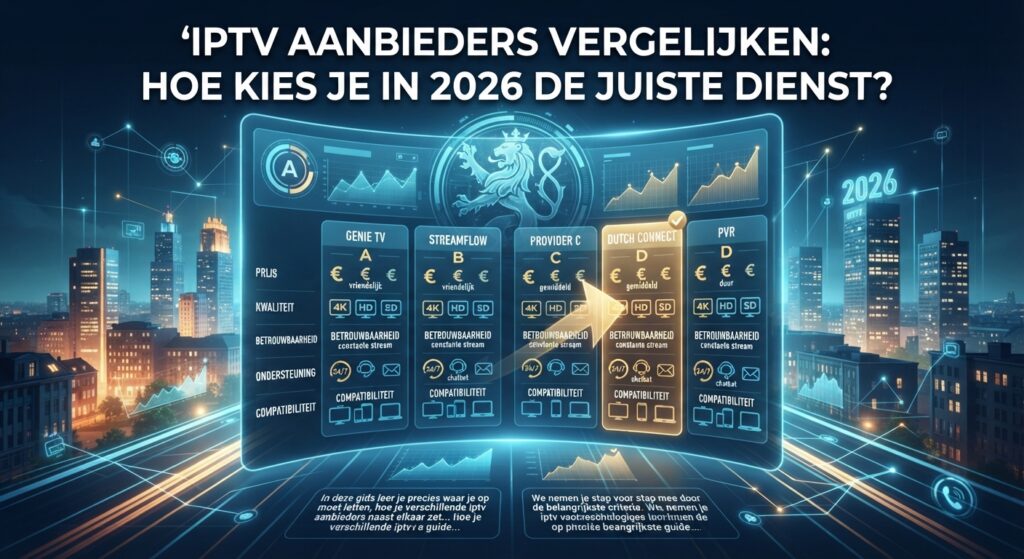 Vergelijkingstabel van IPTV aanbieders met criteria zoals prijs, kwaliteit en betrouwbaarheid voor internet iptv.