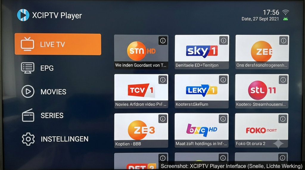 Screenshot: de snelle, lichte interface van XCIPTV Player.